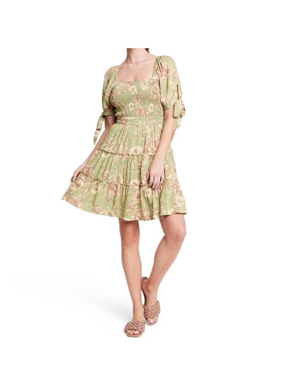 Agua Bendita x Target XXS Green Floral puff-sleeve mini dress